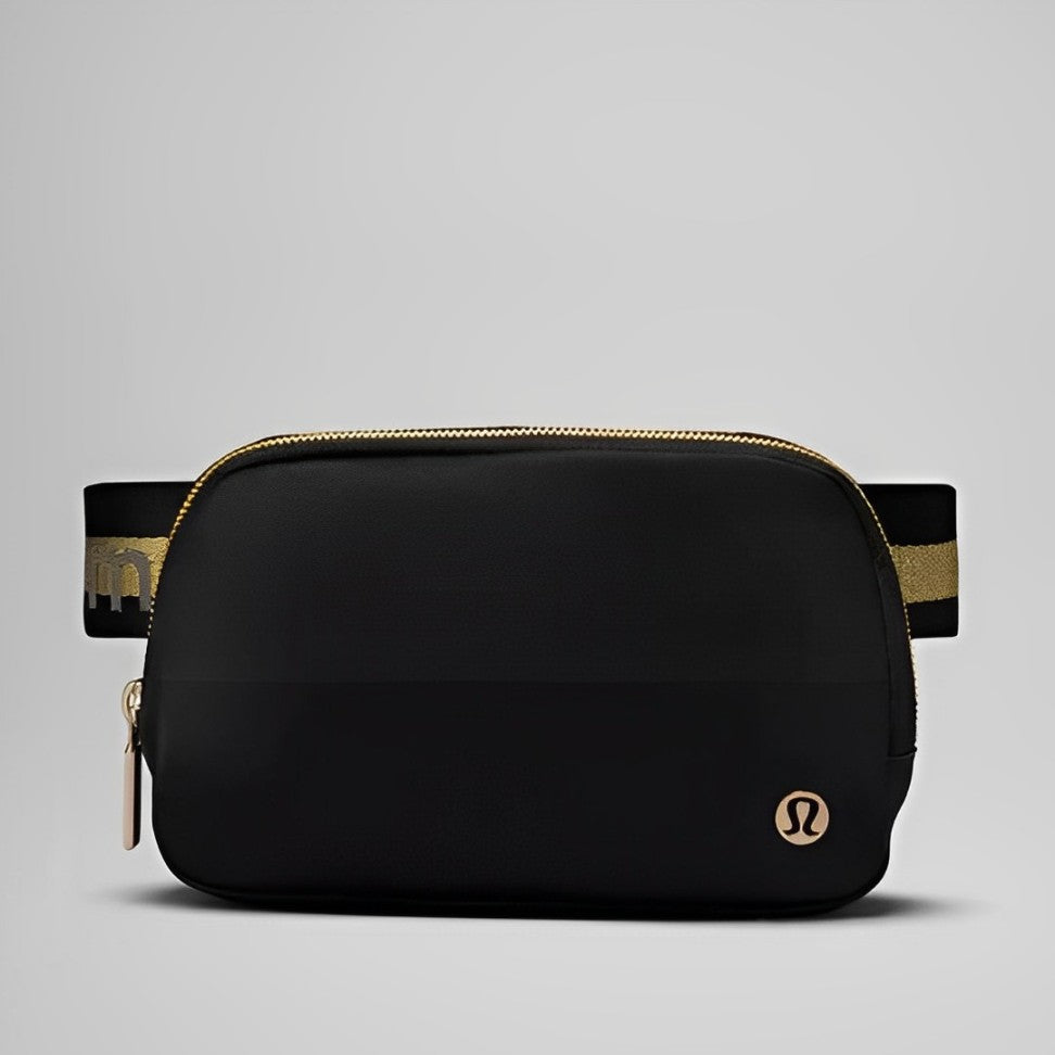 Lululemon Everywhere Belt Bag, Athletica Fanny Packs, Crossbody Gym Bags, Fashion Waist Packs with Adjustable Strap ( Black/Gold )