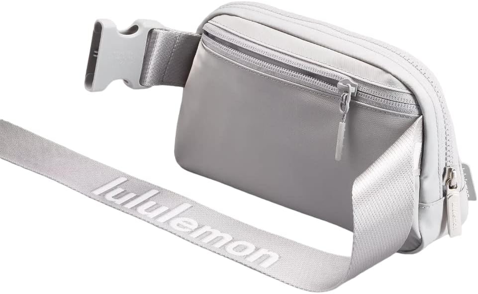 Lululemon Everywhere Belt Bag, Athletica Fanny Packs, Crossbody Gym Bags, Fashion Waist Packs with Adjustable Strap - Silver Drop/White